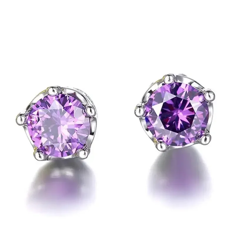 Hot Sales 925 Sterling Silver Purple Amethyst Stud Earrings For Women Classic Real Crown Crystal Wedding Party Designer Jewelry - Image 2