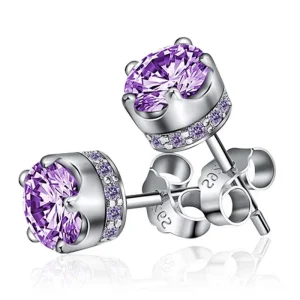 Hot Sales 925 Sterling Silver Purple Amethyst Stud Earrings For Women Classic Real Crown Crystal Wedding Party Designer Jewelry