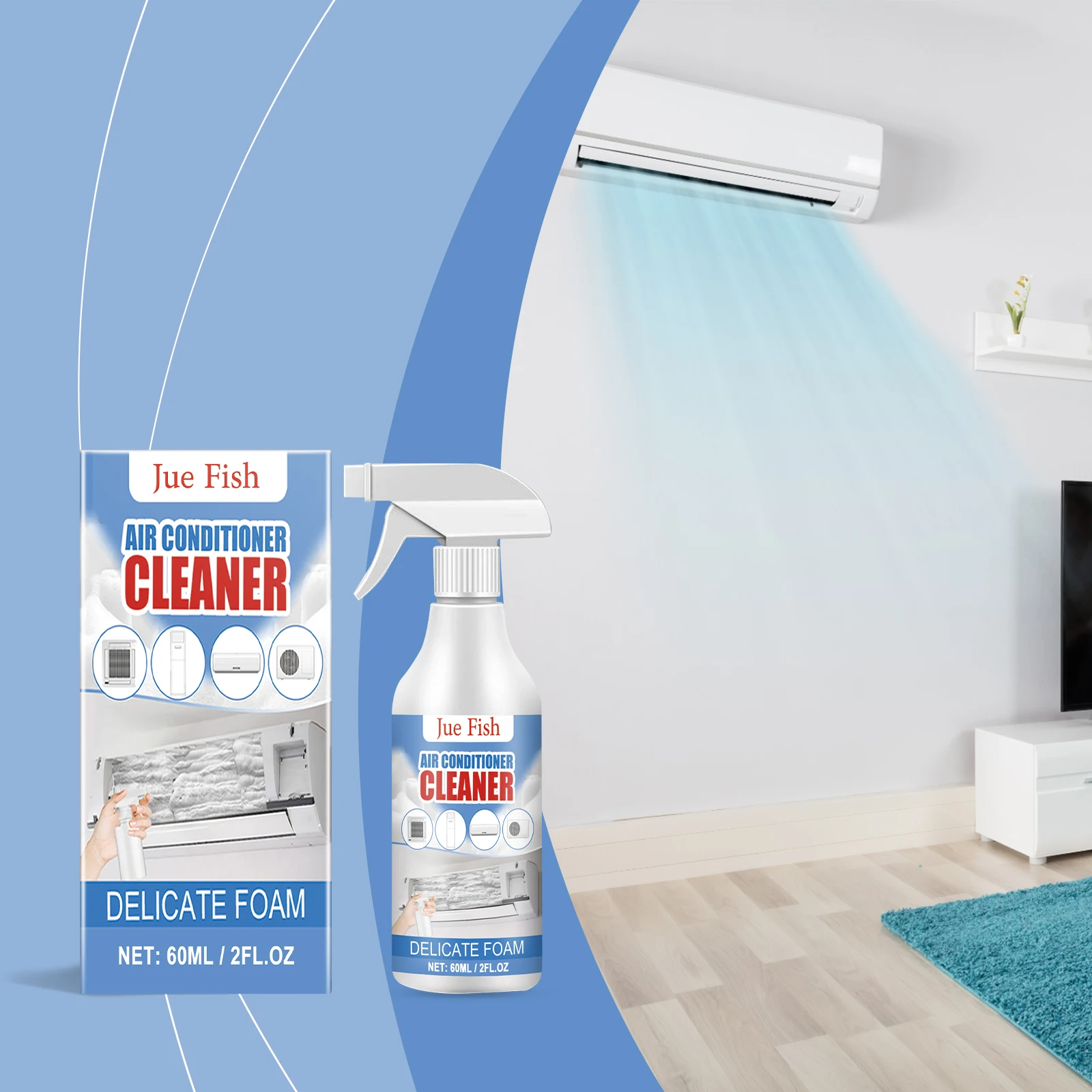 Household All-purpose Foam AC Cleaner for Wall-mounted Split AC, No Disassembly Required, Deodorizes & Removes Scale