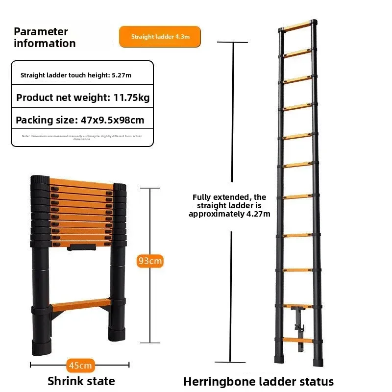 Household Goods Telescopic Ladder Herringbone Ladder Thickened Straight Ladder Folding Engineering Ladder Lifting Stairs - Image 2