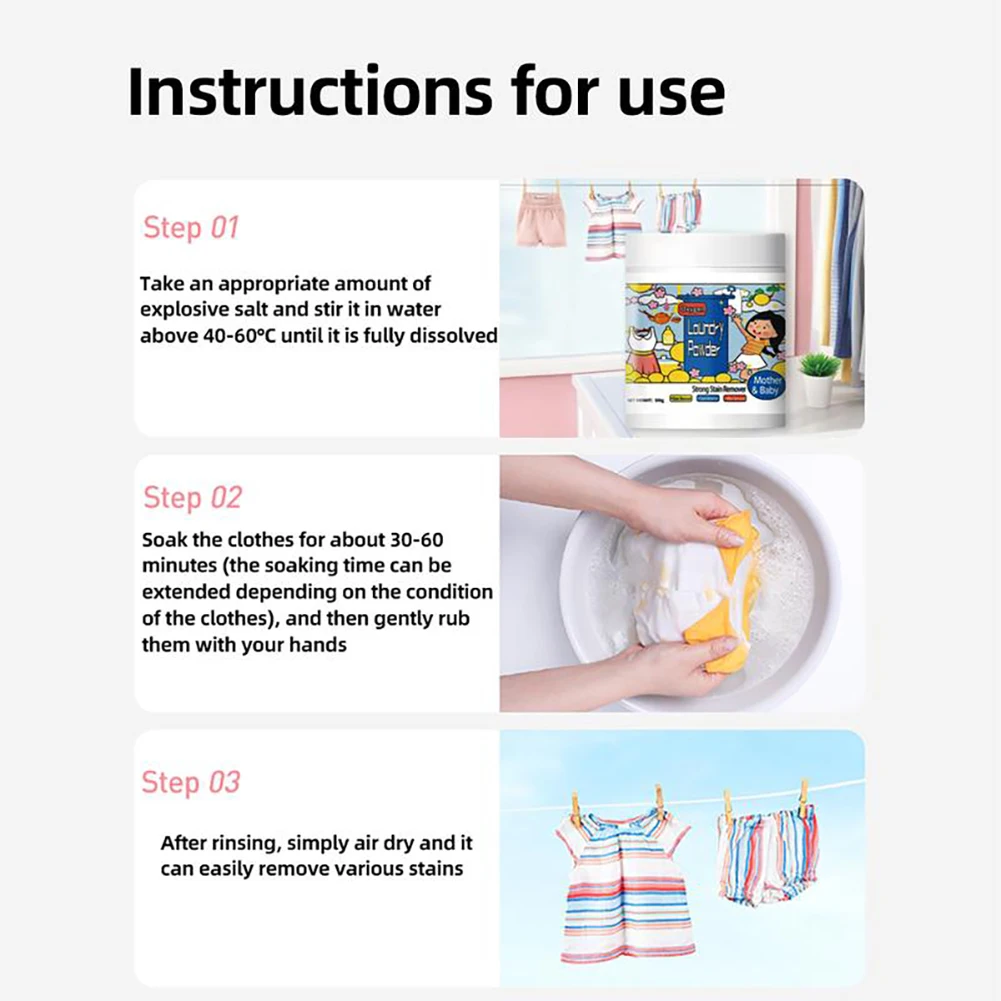 Hyper-Concentrated Strong Stain Remover Powder Active Oxygen Power White And Colored Clothes For Deep Clean For Laundry, Kitchen - Image 5