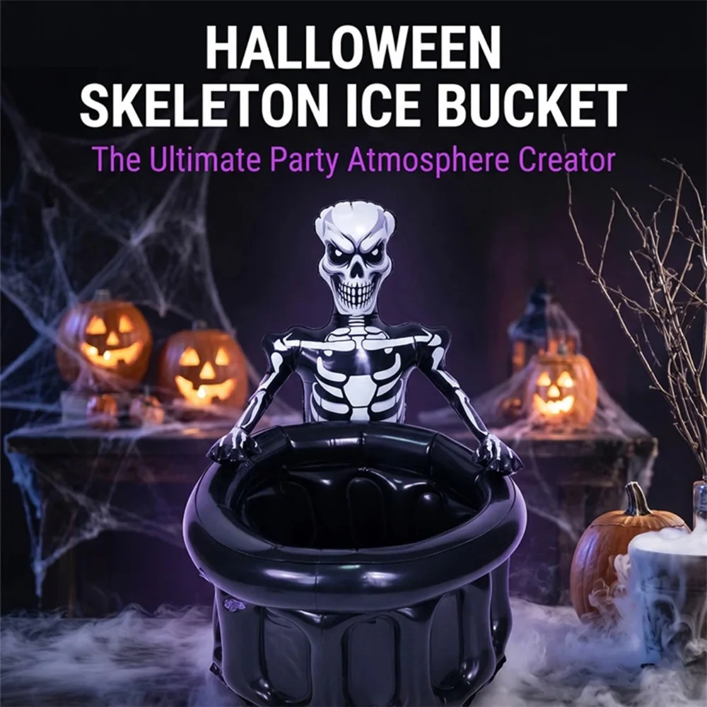 Inflatable Skeleton Ice Bucket, Halloween Skull Drink Cooler, Waterproof PVC Beverage Storage Tub For Party Bar Yard Decor Prop - Image 2
