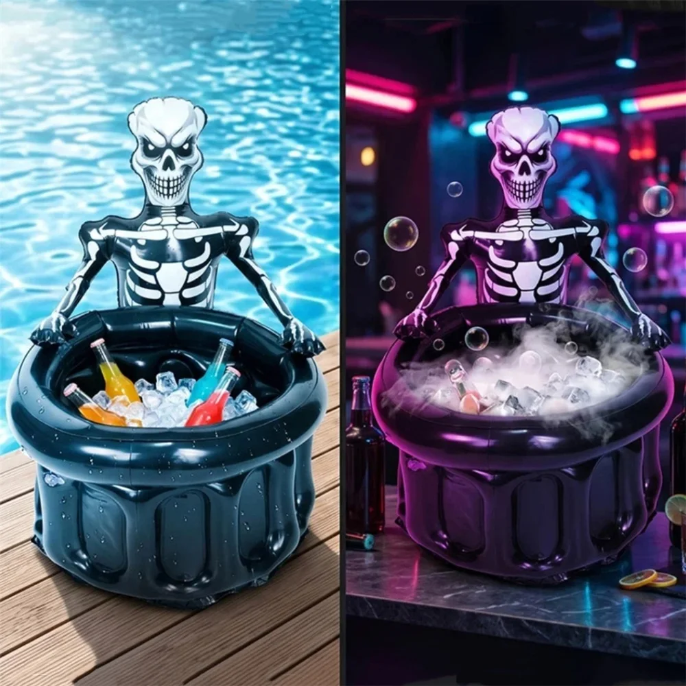 Inflatable Skeleton Ice Bucket, Halloween Skull Drink Cooler, Waterproof PVC Beverage Storage Tub For Party Bar Yard Decor Prop - Image 4