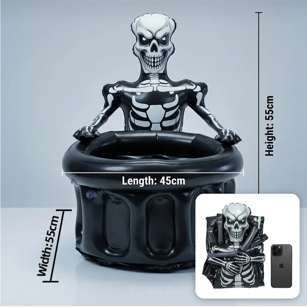 Inflatable Skeleton Ice Bucket, Halloween Skull Drink Cooler, Waterproof PVC Beverage Storage Tub For Party Bar Yard Decor Prop - Image 5