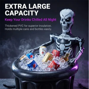 Inflatable Skeleton Ice Bucket, Halloween Skull Drink Cooler, Waterproof PVC Beverage Storage Tub For Party Bar Yard Decor Prop