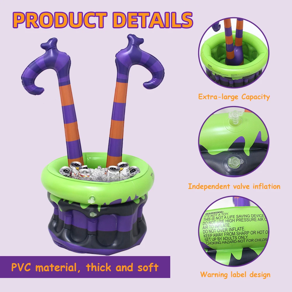 Inflatable Witch Legs Cauldron Cooler, Blow-Up Witch Pot Ice Bucket for Spooky Themed Parties, Halloween Decoration Supplies - Image 4