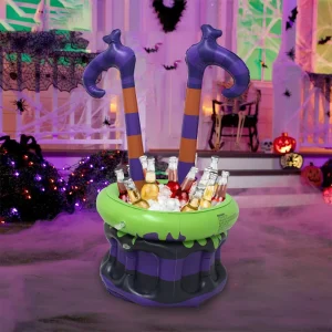 Inflatable Witch Legs Cauldron Cooler, Blow-Up Witch Pot Ice Bucket for Spooky Themed Parties, Halloween Decoration Supplies