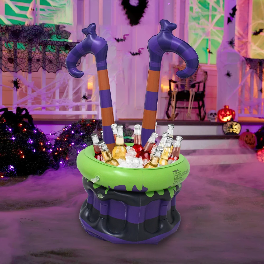 Inflatable Witch Legs Cauldron Cooler, Blow-Up Witch Pot Ice Bucket for Spooky Themed Parties, Halloween Decoration Supplies