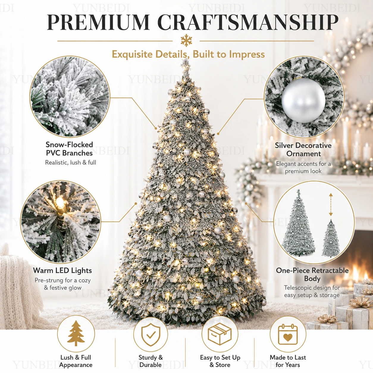 Integrated Foldable Christmas Tree with Ornaments LED Lights High-end Christmas Tree 1.5M/1.8M Family Christmas Party Decoration - Image 2