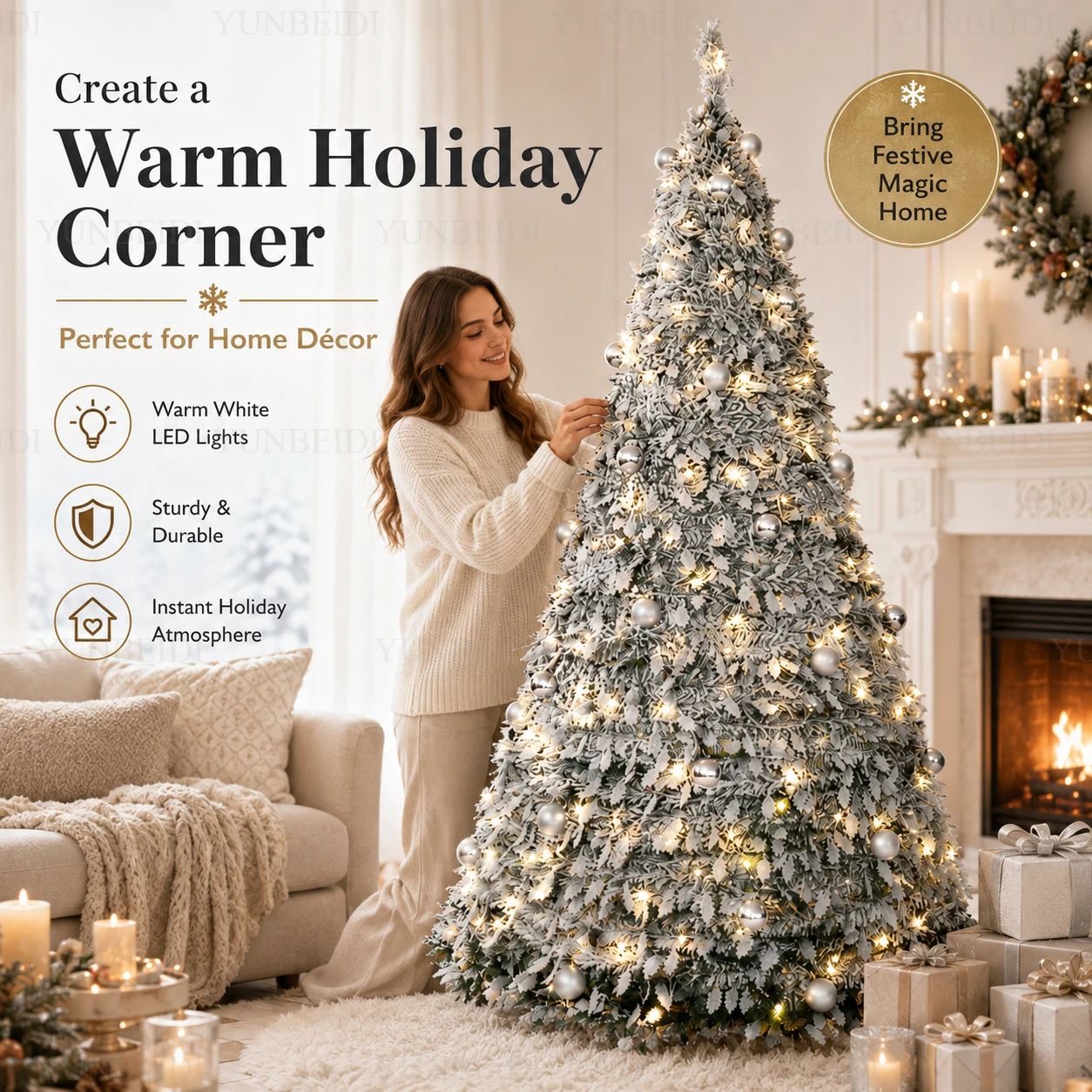 Integrated Foldable Christmas Tree with Ornaments LED Lights High-end Christmas Tree 1.5M/1.8M Family Christmas Party Decoration - Image 5