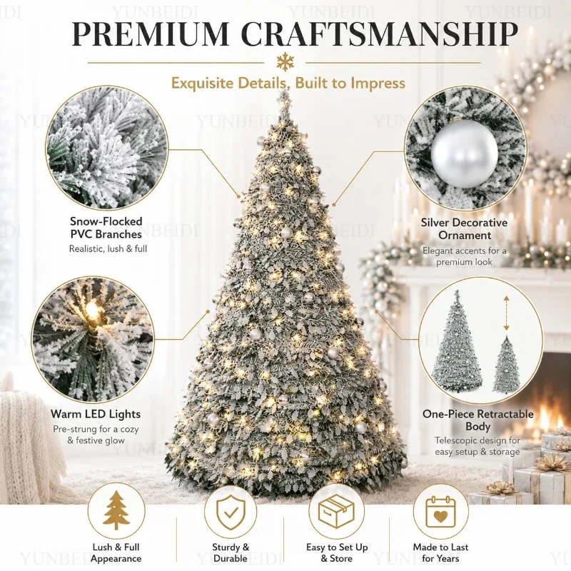 Integrated Foldable Christmas Tree with Ornaments LED Lights High-end Christmas Tree 150cm/180cm Home Christmas Party Decoration - Image 2