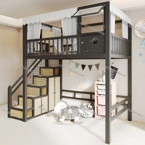 Iron Bunk Bed Home Loft Bed with Under Space Apartment Single Double Metal Bed