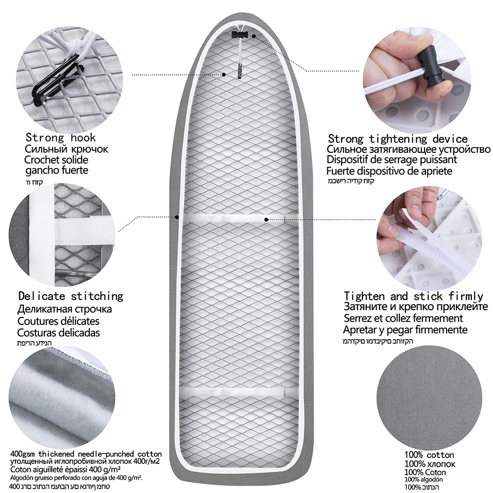 Ironing Board Cover Scorch Resistant, Cotton Cloth Ironing Cover with Padding Heat Reflective Heavy Duty Pad 140x50cm - Image 4