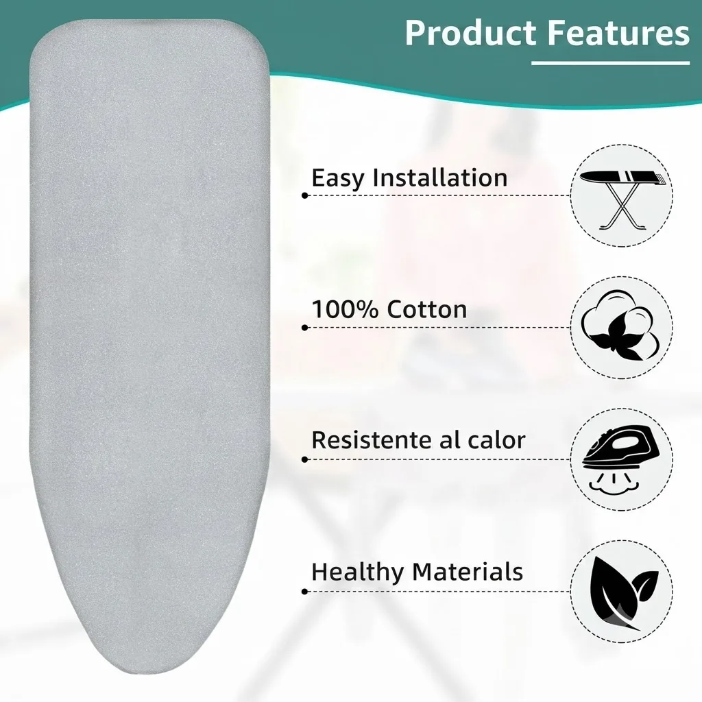 Ironing Board Cover Scorch Resistant, Extra Thick 4-layer Ironing Cover with Padding Heat Reflective Heavy Duty Pad 130*50cm - Image 2