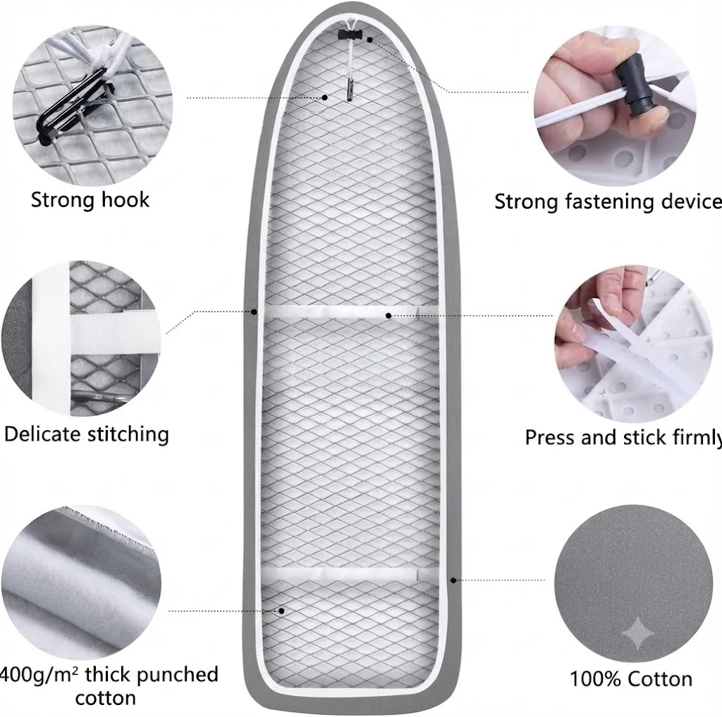 Ironing Board Cover Scorch Resistant, Extra Thick 4-layer Ironing Cover with Padding Heat Reflective Heavy Duty Pad 130*50cm - Image 4