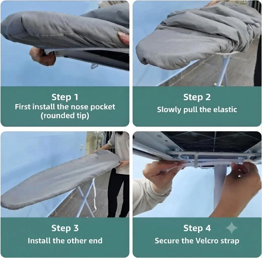 Ironing Board Cover Scorch Resistant, Extra Thick 4-layer Ironing Cover with Padding Heat Reflective Heavy Duty Pad 130*50cm - Image 5