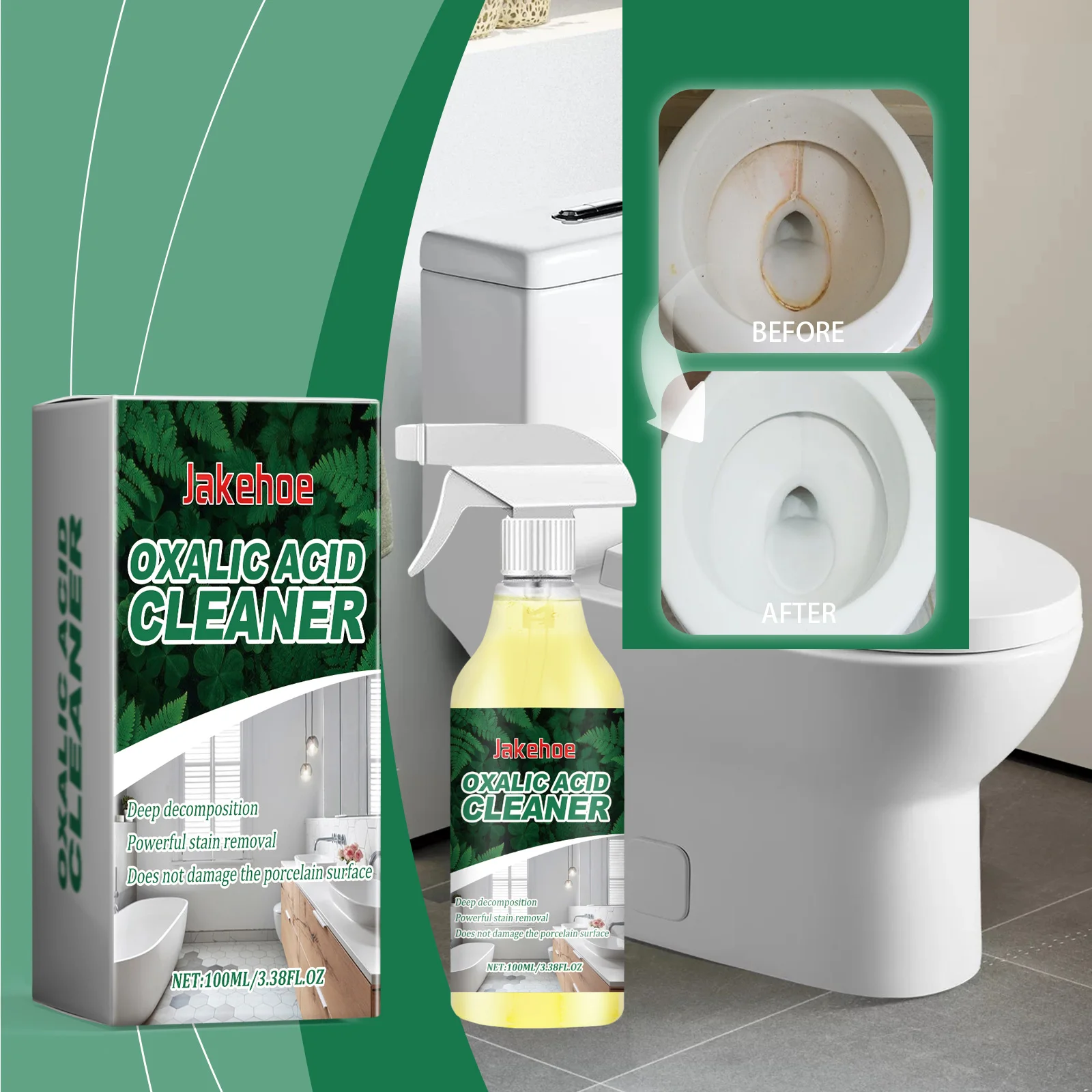 Jakehoe Oxalic Acid Cleaner Multi-purpose Oxalic Acid Toilet Stain Removal Cleaning Spray Eco-Friendly Rust & Stain Remover - Image 2