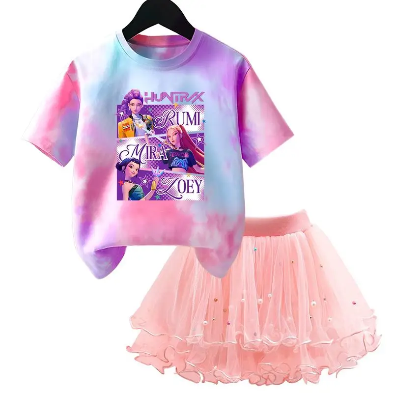 K-Pop Hunters Zoey Mira Rumi Kids T Shirt Summer Girl Outfit T-shirt +Tutu Skirt Princess Clothes Suit Party Clothing Set