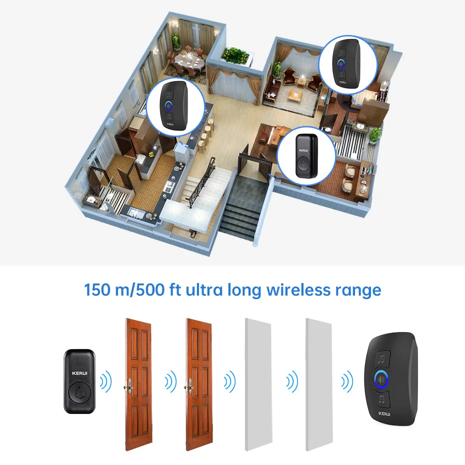 KERUI M525 Wireless Doorbell Waterproof Outdoor Smart Home Door Bell Chime Kit LED Flash Security Alarm Welcome House Melodies - Image 4