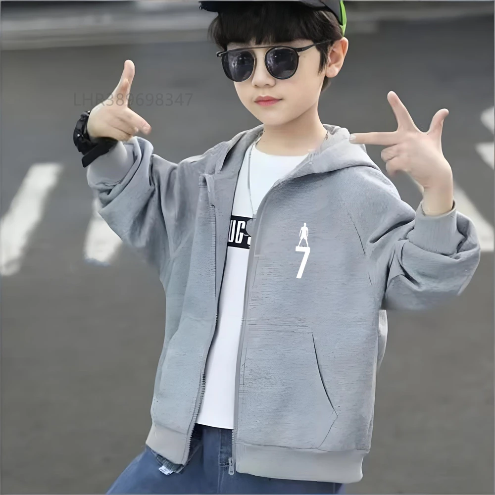Kids Black Zipper Fashion Hoodie Boys Girls Red Toddler Coat Age 3-12 Top Casual Autumn Football Star Print Clothing - Image 4