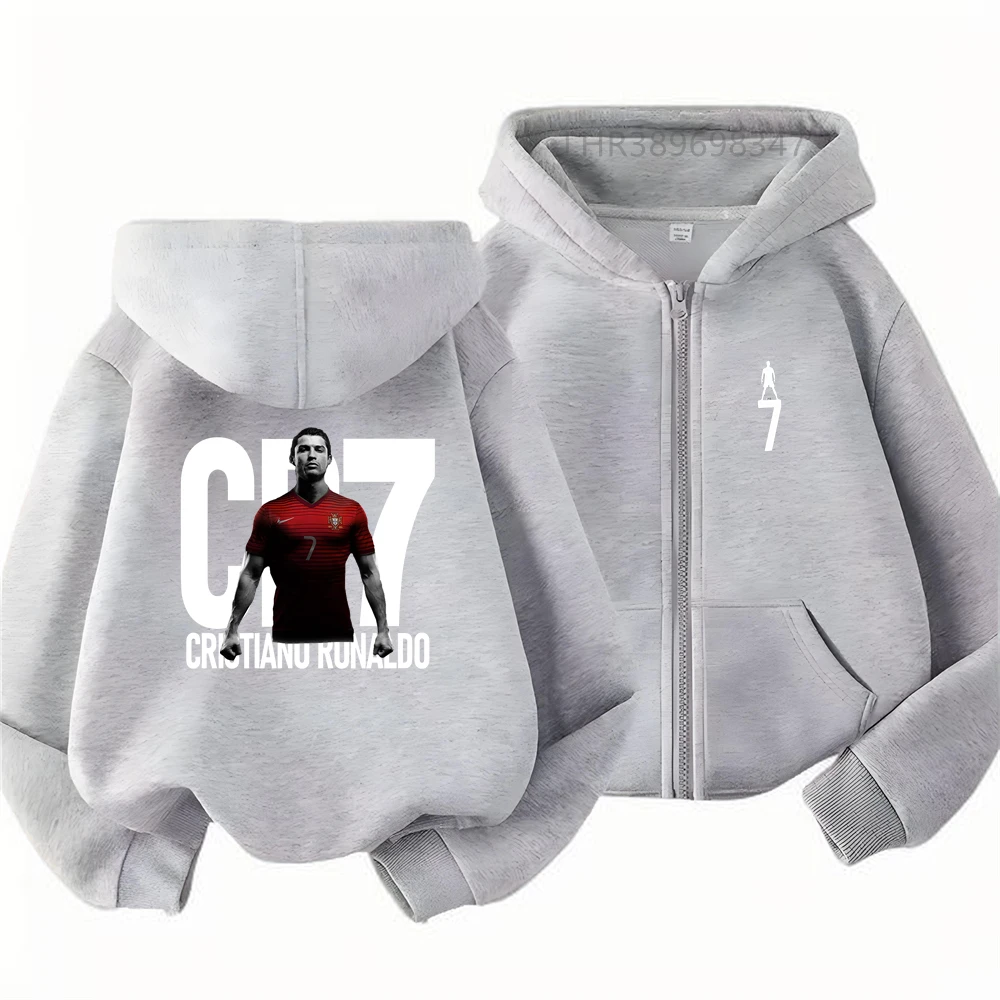 Kids Black Zipper Fashion Hoodie Boys Girls Red Toddler Coat Age 3-12 Top Casual Autumn Football Star Print Clothing - Image 3