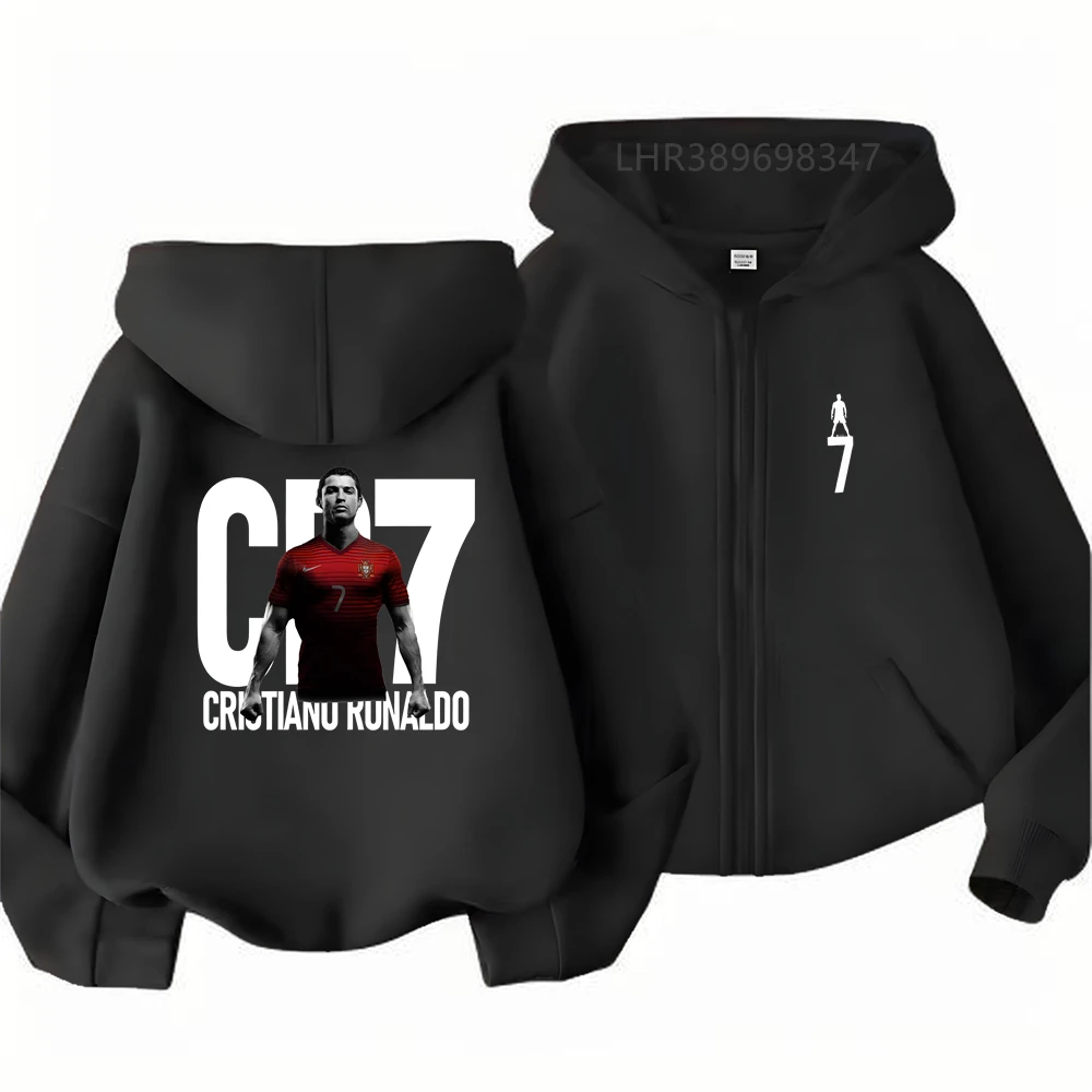 Kids Black Zipper Fashion Hoodie Boys Girls Red Toddler Coat Age 3-12 Top Casual Autumn Football Star Print Clothing - Image 5