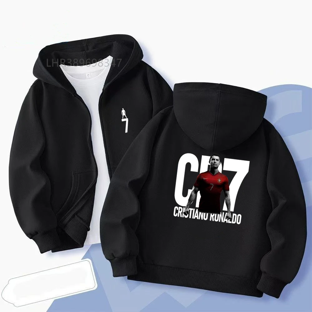 Kids Black Zipper Fashion Hoodie Boys Girls Red Toddler Coat Age 3-12 Top Casual Autumn Football Star Print Clothing - Image 6