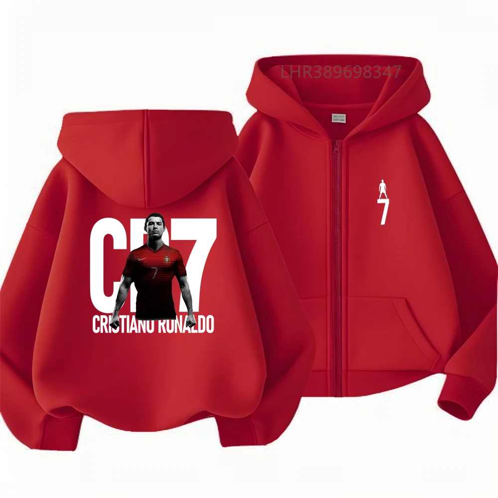 Kids Black Zipper Fashion Hoodie Boys Girls Red Toddler Coat Age 3-12 Top Casual Autumn Football Star Print Clothing