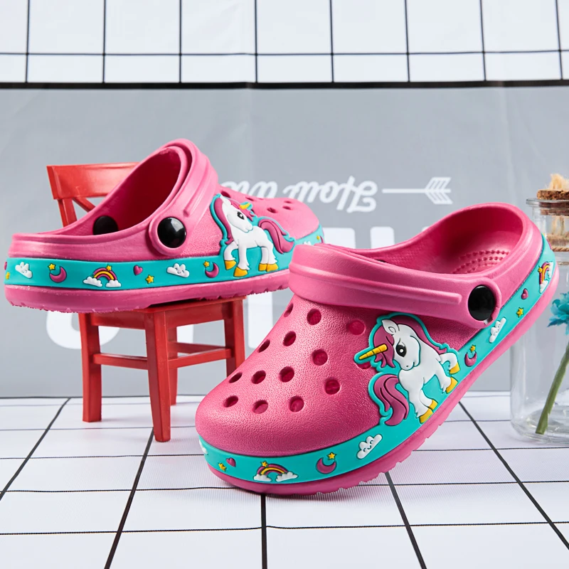 Kids Clogs Garden Shoes Boys Girls Unicorn Dinosaur Beach Flat Sandals Slippers Children Sandals Anti Skid Slipper Summer Hole - Image 4