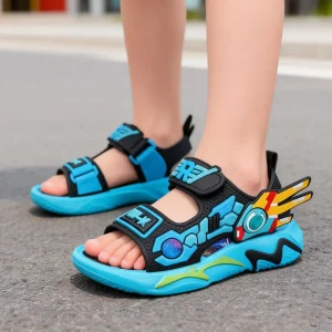 Kids Sandals for Boys 3-12 Year Old Soft Sole Anti Slip Cartoon Design Beach Outdoor Sandals
