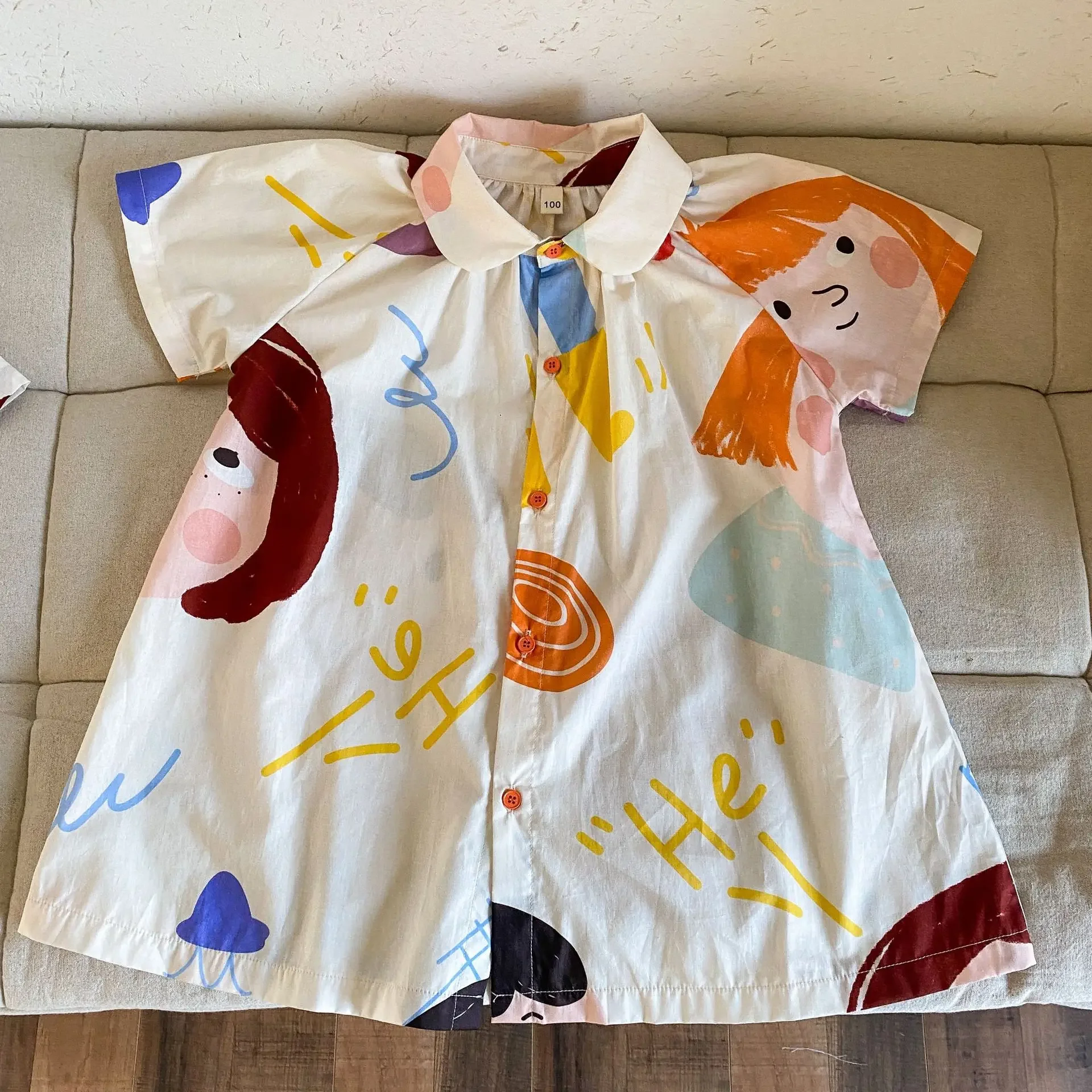 Kids Set Brother And Sister Clothes 2025 Summer New Boy's Two Piece Suit Or Short Sleeve Girl's Graffiti Dress Cartoon Clothes - Image 5