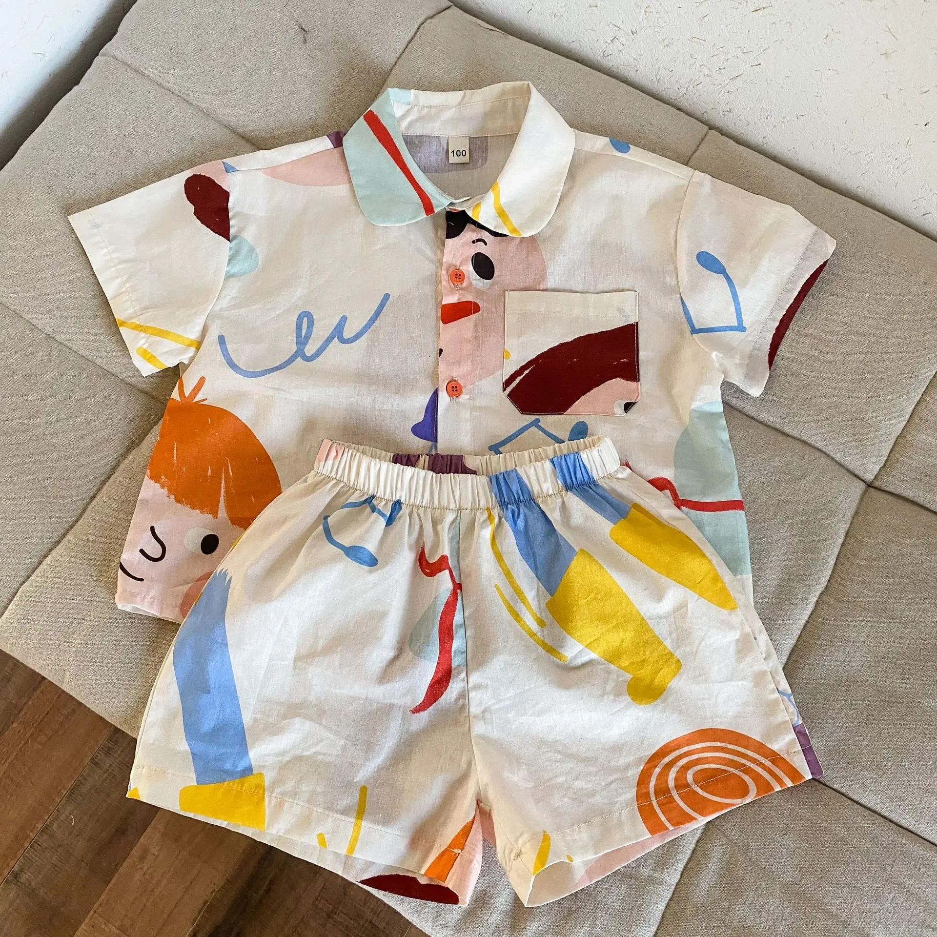 Kids Set Brother And Sister Clothes 2025 Summer New Boy's Two Piece Suit Or Short Sleeve Girl's Graffiti Dress Cartoon Clothes - Image 6