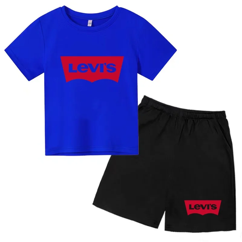 Kids Summer T-shirt Brand Letters Clothing Round Neck Short-sleeved Top+Shorts Boy Girl Coat 3-12Years Fashion Casual Sports Set - Image 4