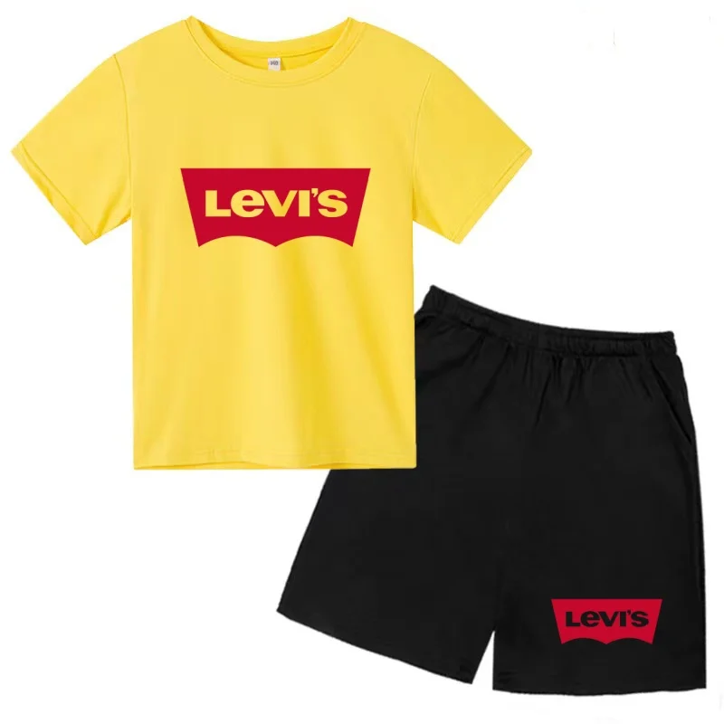 Kids Summer T-shirt Brand Letters Clothing Round Neck Short-sleeved Top+Shorts Boy Girl Coat 3-12Years Fashion Casual Sports Set - Image 3