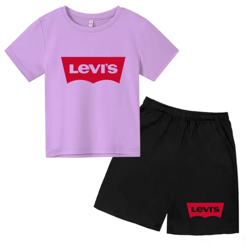 Kids Summer T-shirt Brand Letters Clothing Round Neck Short-sleeved Top+Shorts Boy Girl Coat 3-12Years Fashion Casual Sports Set - Image 5