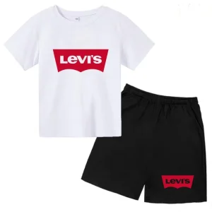 Kids Summer T-shirt Brand Letters Clothing Round Neck Short-sleeved Top+Shorts Boy Girl Coat 3-12Years Fashion Casual Sports Set