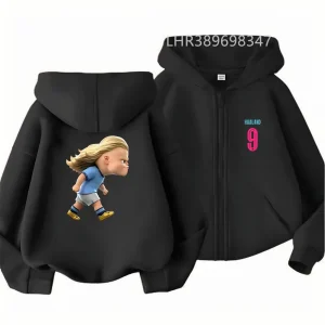 Kids Zipper Hoodie Tops Football Star No. 9 Print Black Boys Girls Red Toddler Coat Age 3-12 Casual Autumn Fashion Clothing