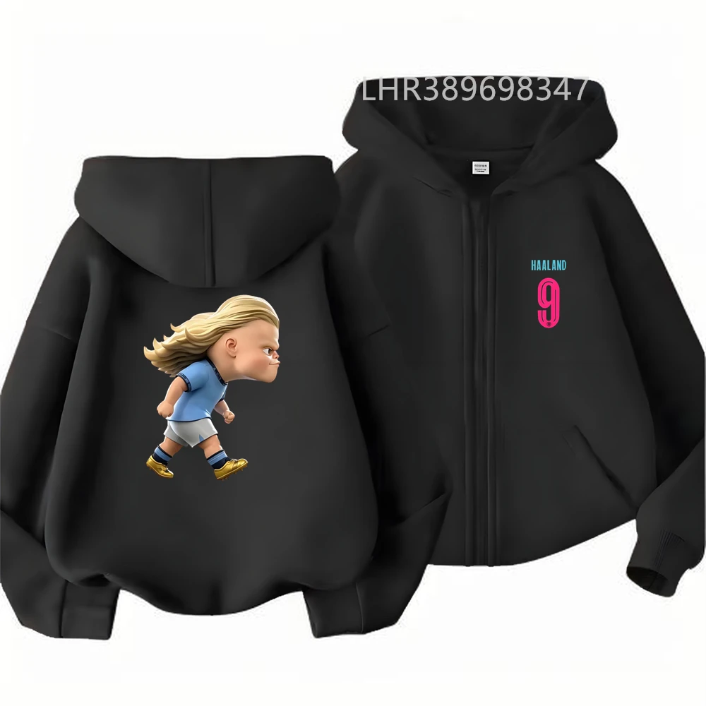 Kids Zipper Hoodie Tops Football Star No. 9 Print Black Boys Girls Red Toddler Coat Age 3-12 Casual Autumn Fashion Clothing