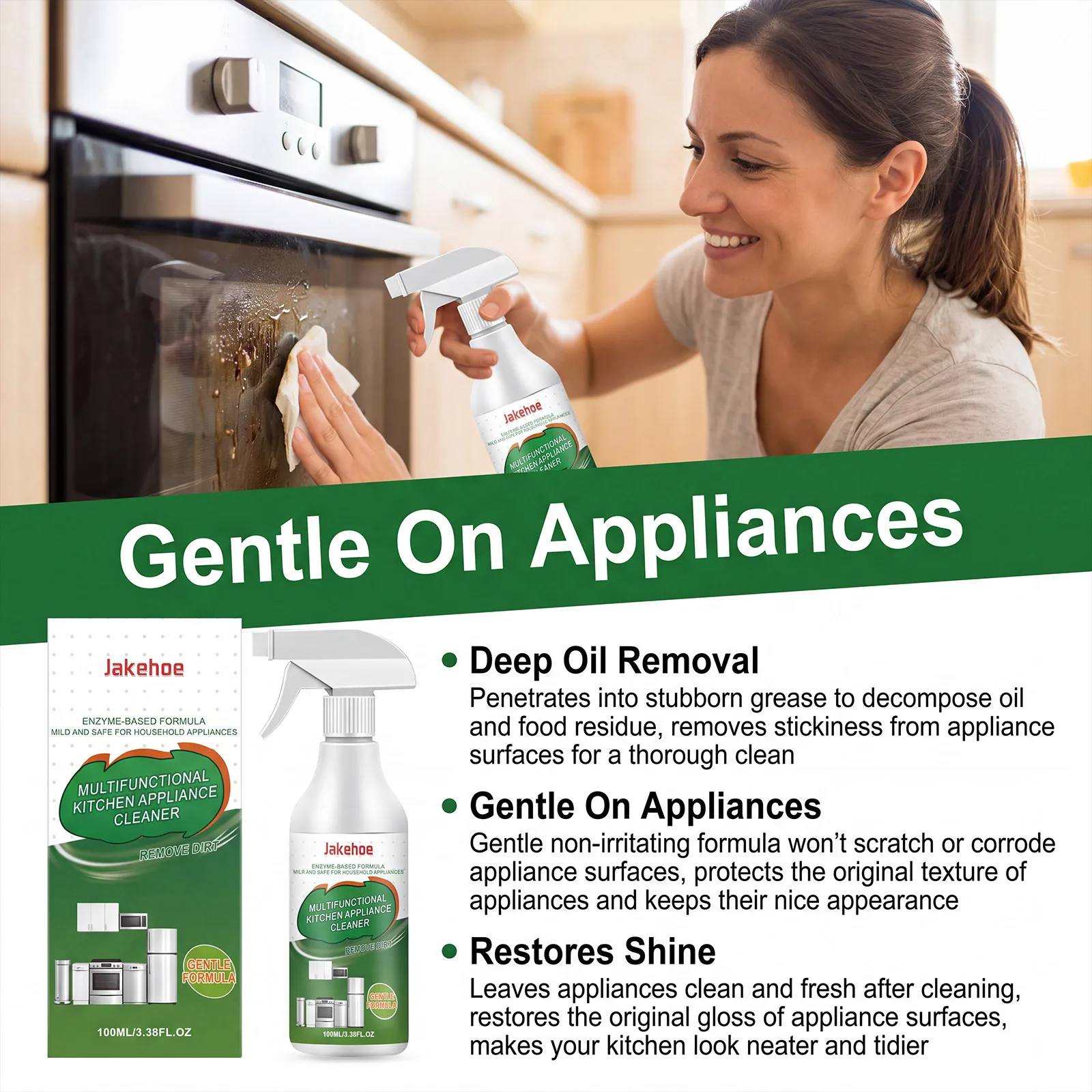 Kitchen Appliance Cleaner Spray Gentle Grease Stain Remover Degreaser Microwave Oven Fridge Clean Shine Household Daily Care - Image 4