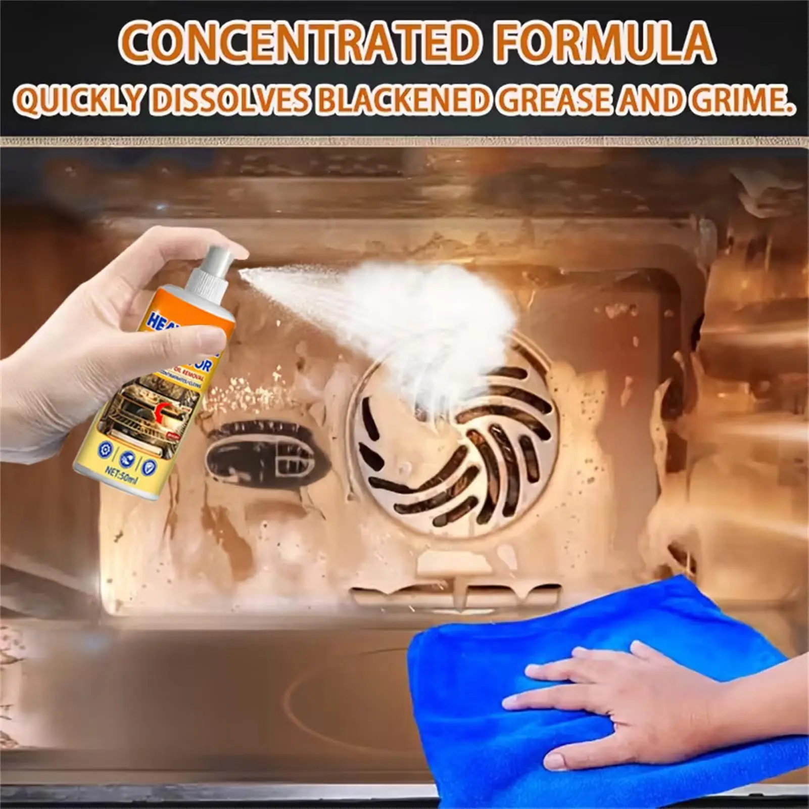 Kitchen Degreaser Spray 50ml Multipurpose Heavy Duty With Towel Cabinet Degreaser Cleaning Spray For Home Restaurant Commercial - Image 4