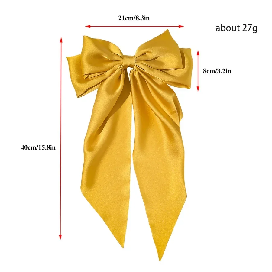Korean Accessories Hair Clips for Women Girls Big Bowknot Solid Satin Long Ribbon Bows Spring Clamp Barette Cheveux Femme 2023 - Image 6