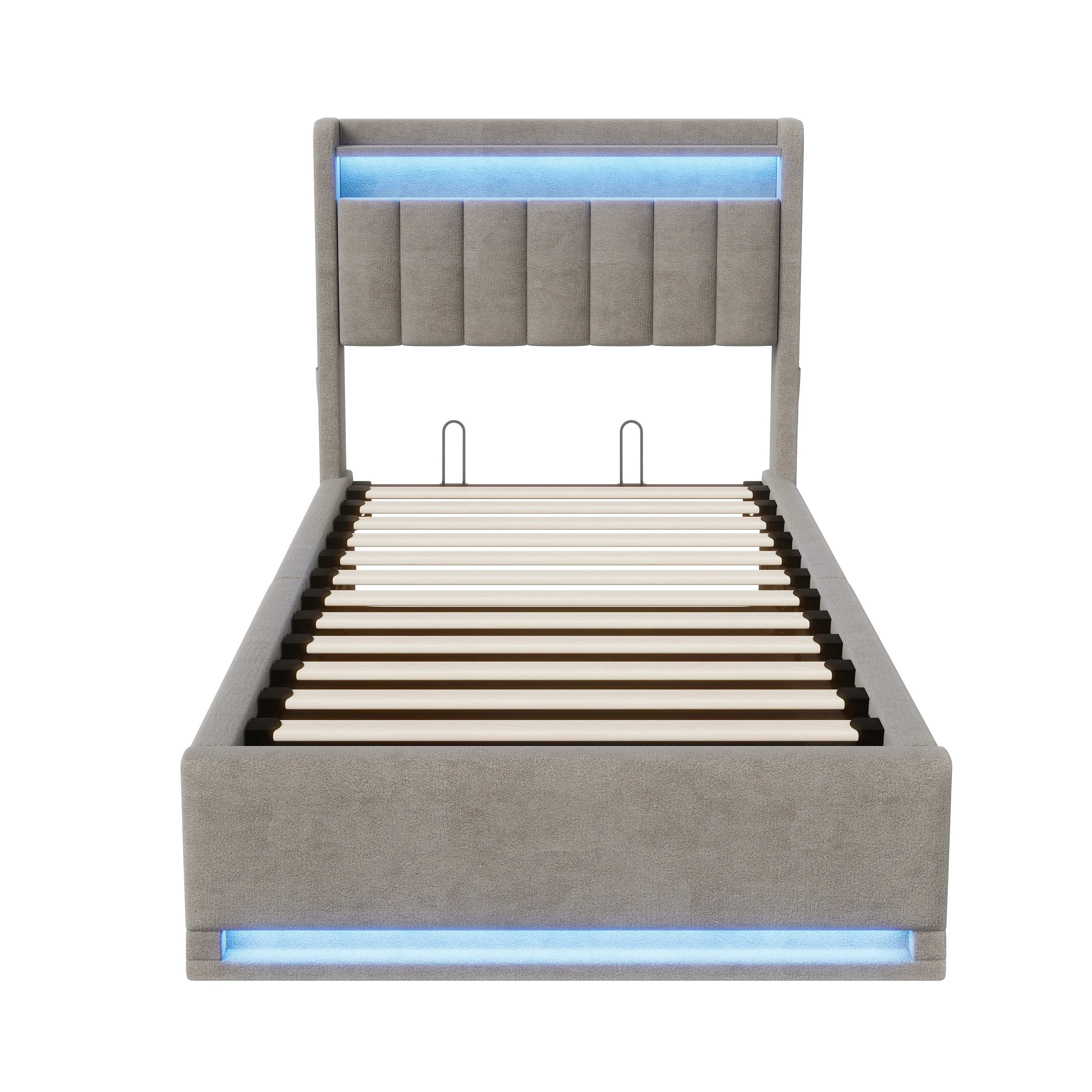 LED Bed Frame 90x190cm, Ottoman Bed Frame with Hydraulic Storage, Storage Bed with Charging Station, Single Bed Frame with Headboard and Wooden Slats, Velvet, No Mattress - Image 6