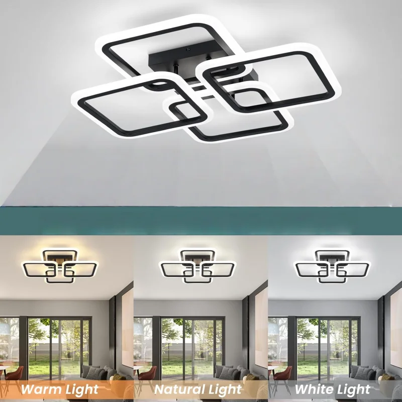 LED Chandelier Three Colors Ceiling Light, Modern Ceiling Lamp for Bedroom Living Room Dining Room Home Decor Fixtures - Image 3
