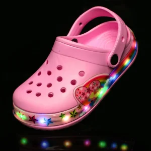 LED Flashing Girl Boy Kids Sneaker Hole Sandals First Walker Children's Boots in Summer Hollow Baby Beach Kids Shoes