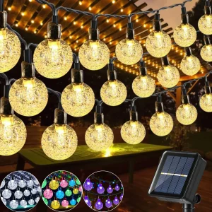 LED Solar String Lights Outdoor Crystal Ball String Light 8 Modes Lighting Solar Camping Lamp for Halloween Christmas Decoration