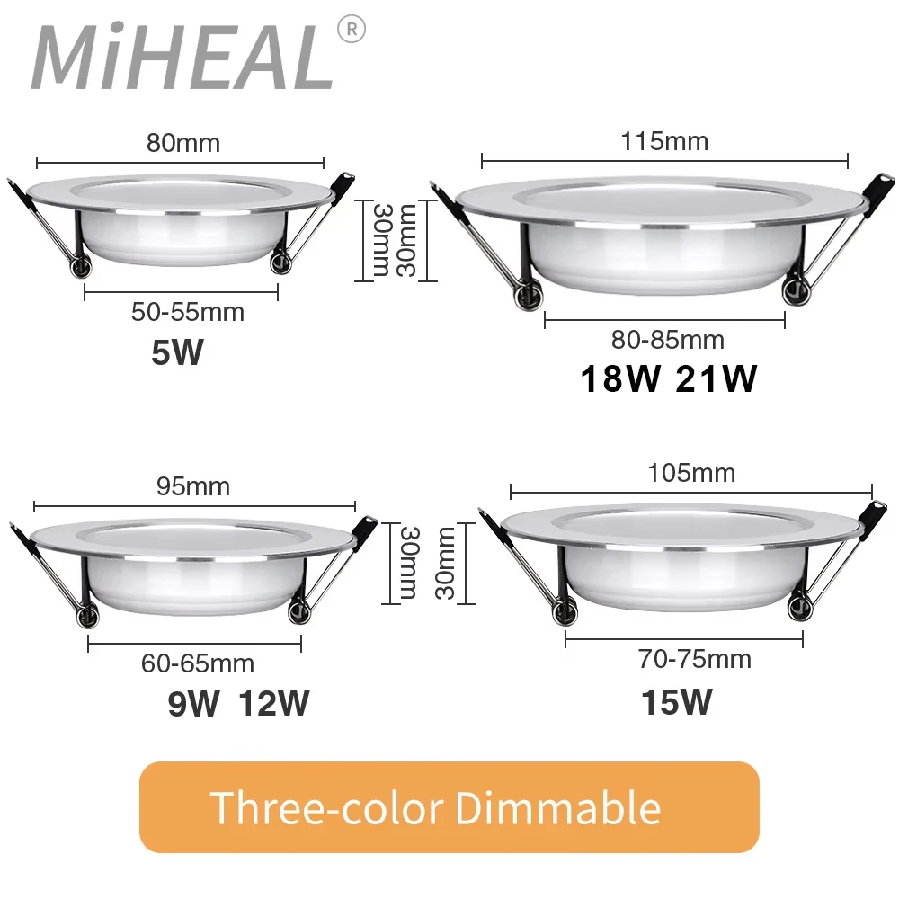 LED tube light three color temperature 5W 9W 12W 15W embedded ceiling light AC 220V 110V bedroom corridor living room spotlight. - Image 3