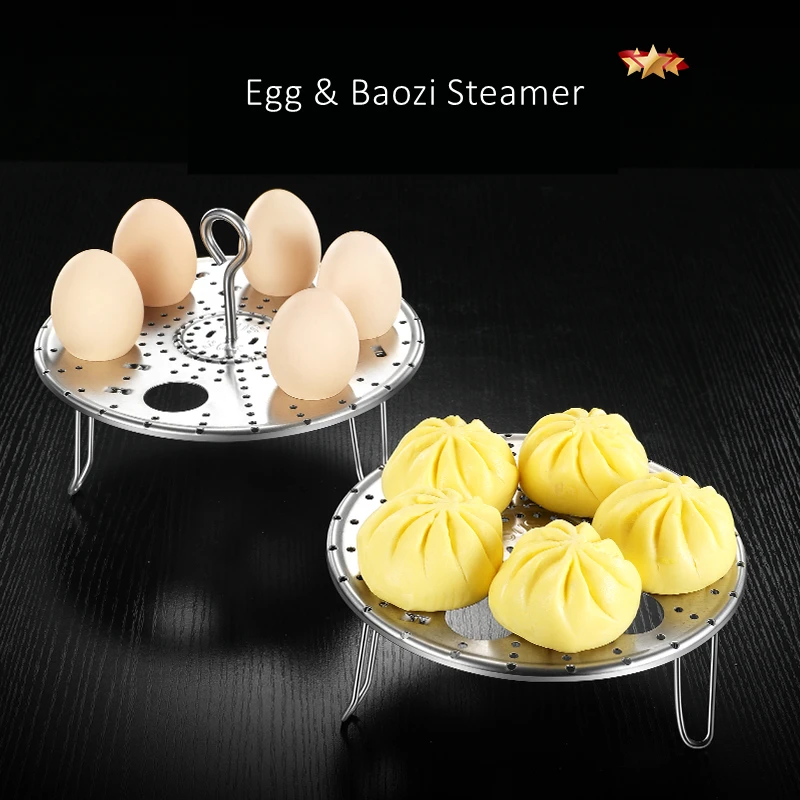 LFGB Certified Pure 304 Stainless Steel Kitchen Egg Steamer Original Designed Large Holes Steaming Rack with Foldable Stands - Image 3