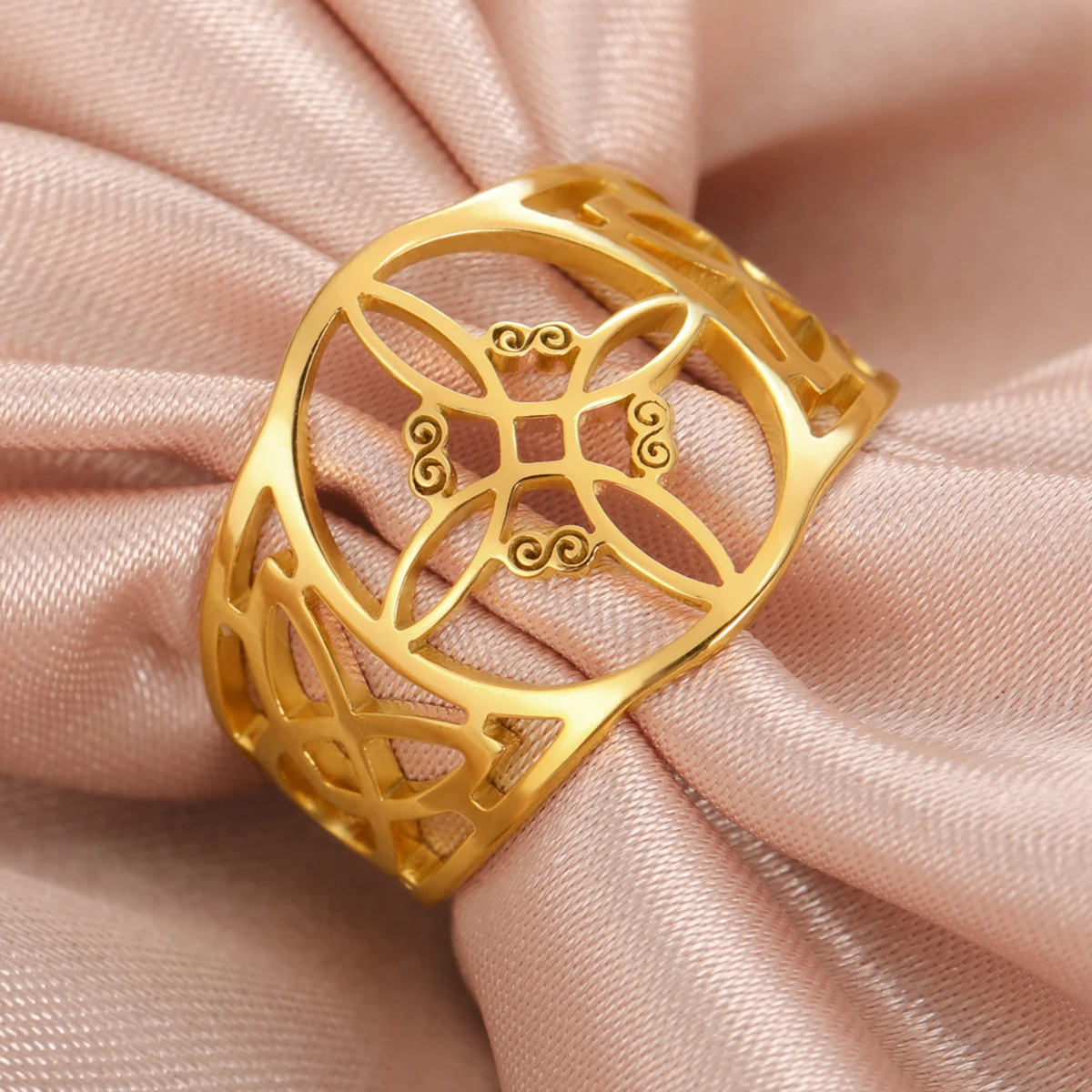 LIKGREAT Witch Knot Ring for Women Men Hollow Stainless Steel Finger Rings Celtic Vintage Amulet Protection Couple Jewelry Gifts - Image 2