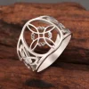 LIKGREAT Witch Knot Ring for Women Men Hollow Stainless Steel Finger Rings Celtic Vintage Amulet Protection Couple Jewelry Gifts