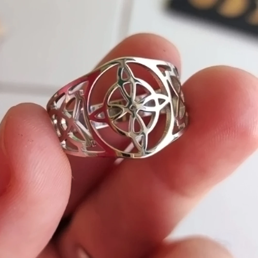 LIKGREAT Witch Knot Ring for Women Men Hollow Stainless Steel Finger Rings Celtic Vintage Amulet Protection Couple Jewelry Gifts - Image 4
